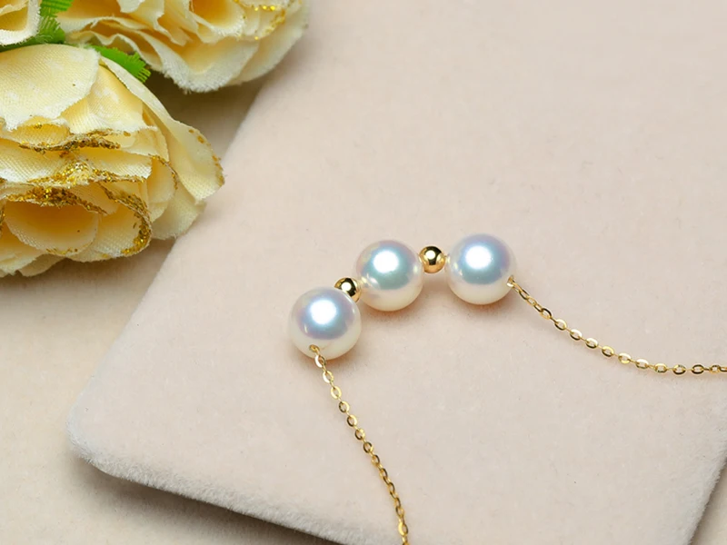 Sinya Classical 18k gold beads Natural Round Pearls choker necklace for ladies women mom girls gift with 45cm au750 gold chains  (5)