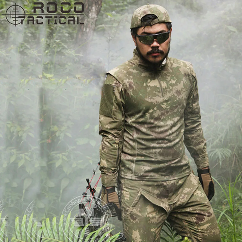 

ROCOTACTICAL Mens Breathable Camouflage Military Shirts Camo Airsoft CS Windproof Fast Dry Long Sleeve Combat Hunting Shirts