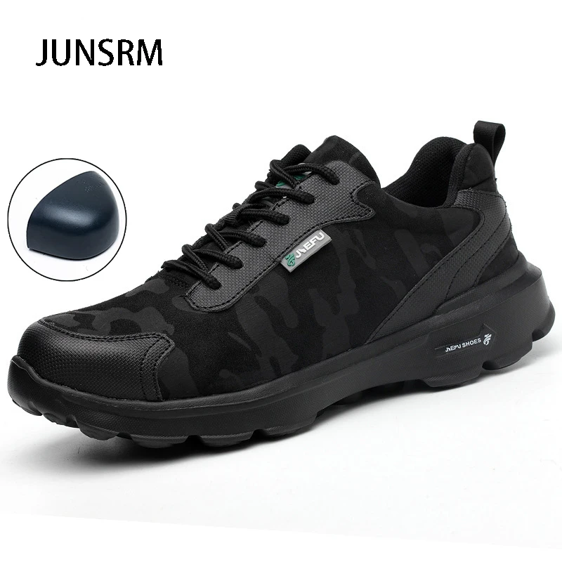 

JUNSRM Mens Work Boots Steel Toe Safety Shoes S1P Anti-smashing Anti-puncture Anti-static SRC Non-slip Protective Shoes