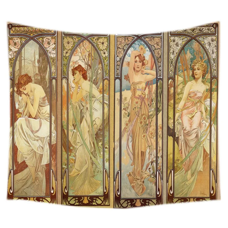 

Alphonse Mucha Painting Custom Tapestry Table Cloth Beach Blanket Home Decorative Wall Hanging Picnic Mat