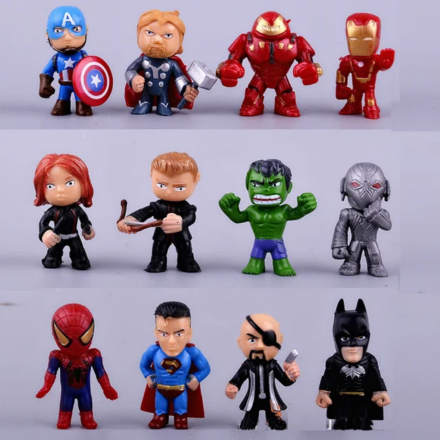 12pcs/set New Avengers toys mini the Avengers Figures Batman Hulk Thor