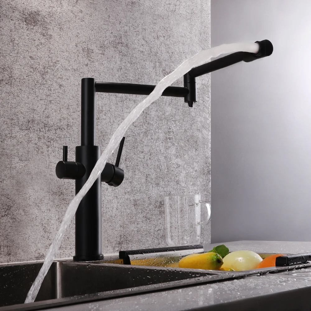 SKOWLL Kitchen Faucet Dual Handle Drinking Water Filter Dot Brass Purifier Vessel Sink 360 Degree Rotating Folding Spout SKOWLL Kitchen Faucet Dual Handle Drinking Water Filter Dot Brass Purifier Vessel Sink 360 Degree Rotating Folding Spout