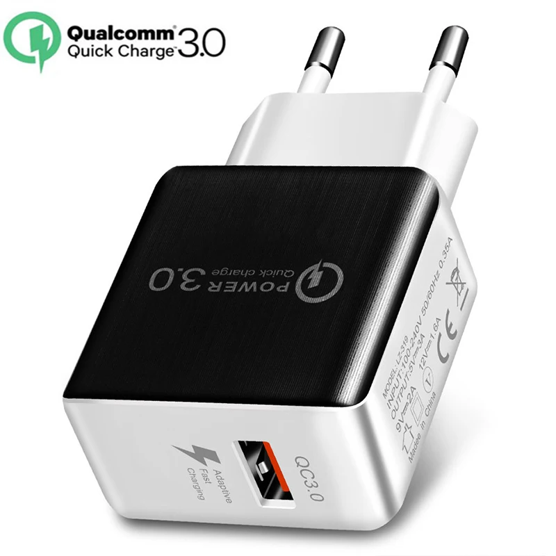 Быстрая зарядка QC3.0, зарядное устройство для мобильного телефона, USB, для путешествий, настенное, EU, US, зарядное устройство, для смартфона, быстрая зарядка для iPhone, samsung, Xiaomi, LG - Тип штекера: EU Black