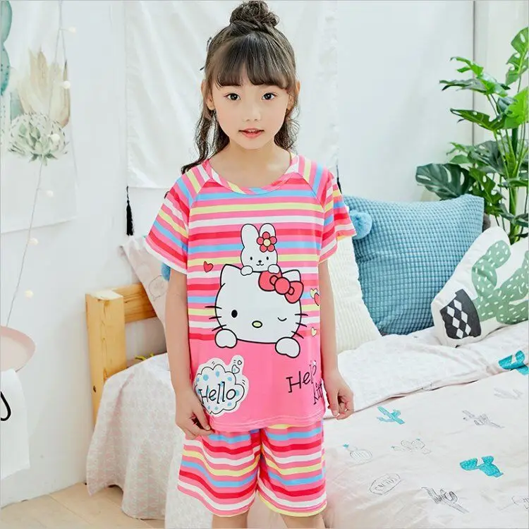 

Summer New Kids short sleeved Pajamas Sets Girls Pajama boys Sleepwear children Home Clothing Cartoon Baby nightgown 3-14T