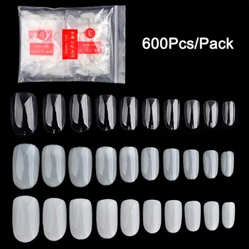 

Tignish 600Pcs/Pack Full False Nail Tips Short Oval 10 Sizes Clear White Natural Color Acrylic UV Gel Painting Fake Nails