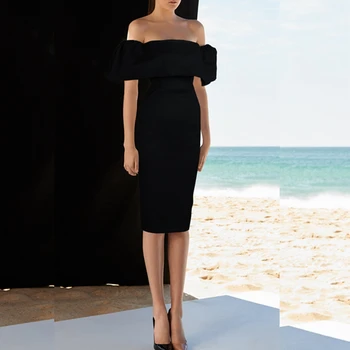

2019 Black Short Sleeve Zipper Off The Shoulder Sexy Women Bodycon Fahsion Dress Backless Slash Neck Celebrity Party Vestidos