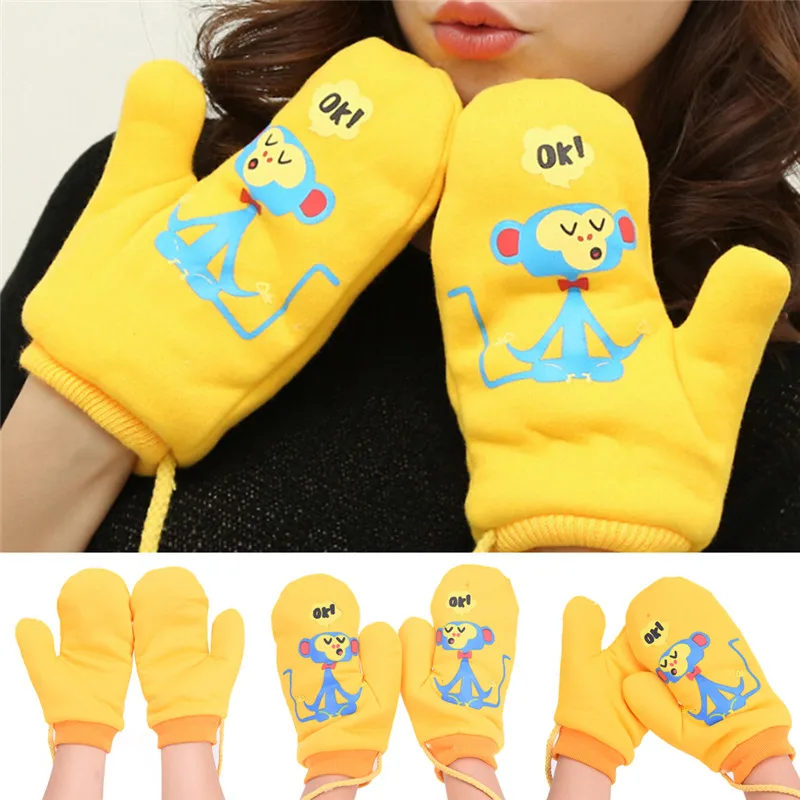 Cute Lanyard Whole Covered Finger Thick Halter Gloves Fashion Winter Warm Cartoon Mittens Glove Women Girls