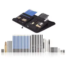 40 Piece Drawing Pencils and Sketch Set in Pop Up Zipper Case- Includes Graphite, Pastel and Charcoal Pencils and Accessories