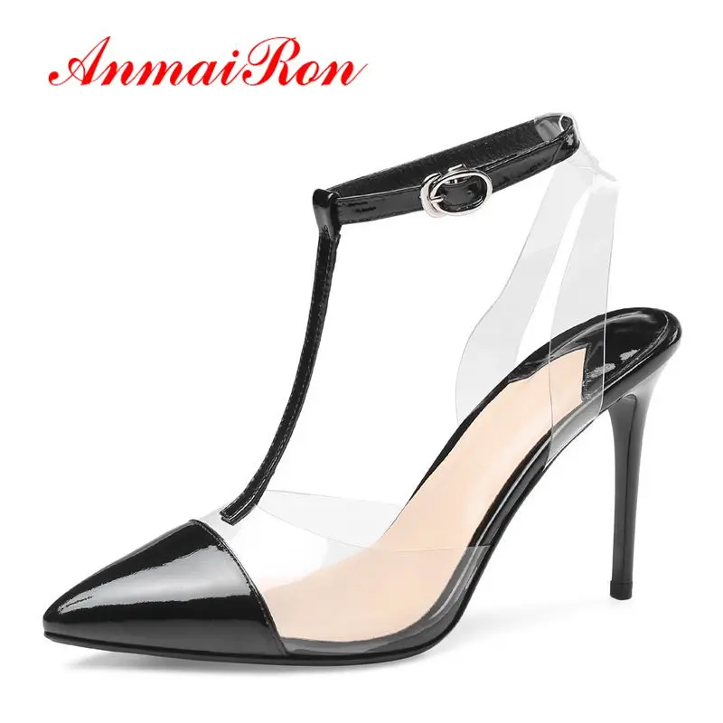 

ANMAIRON Genuine Leather shoes woman high heel Pointed Toe Casual zapatos mujer tacon woman shoes size 34-40 LY1355