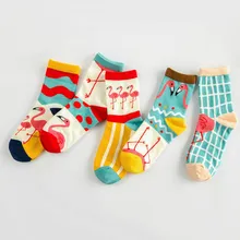 Женские забавные носки в стиле Харадзюку милые носки с рисунками животных, фламинго хлопковые короткие Носки с рисунком птицы носки для скейтеров skarpetki damskie Sokken