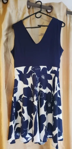 Women Elegant Vintage Print Floral Tunic V Neck One Piece Dress Suit Patchwork Casual Party Work Fit Flare Skater Dress Suit NEW