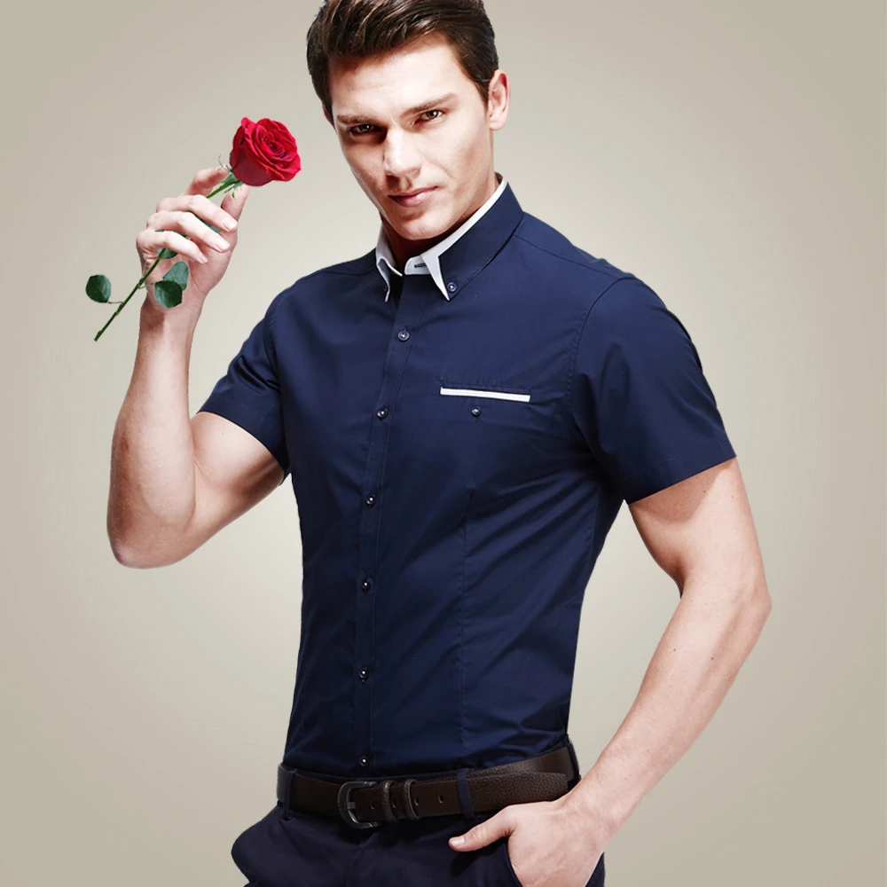 mens short sleeve blue dress shirt