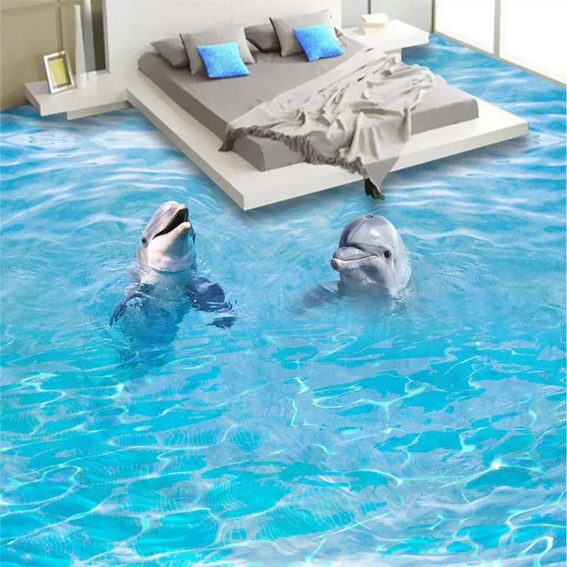 

beibehang custom flooring high - definition dolphin waves waterproof bathroom wear - resistant PVC wall stickers floor painting