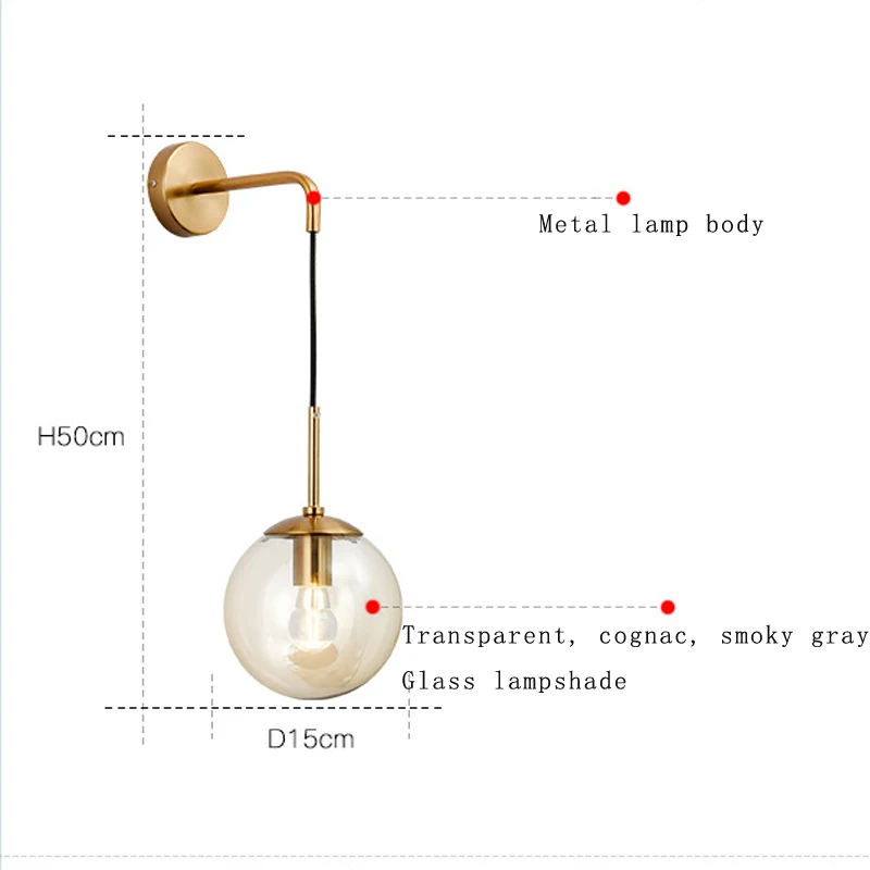 Светодиодный настенный светильник в скандинавском стиле, стеклянный шар E14, светодиодный, современное зеркало для ванной комнаты, настенный светильник в американском ретро стиле, бра Wandlamp Aplique Murale