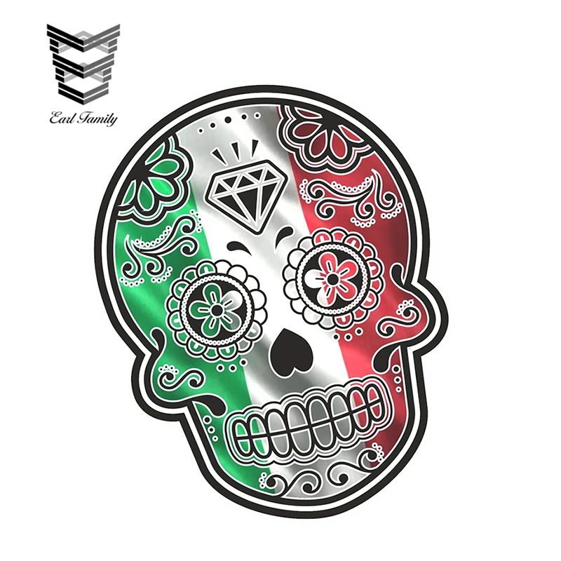 

EARLFAMILY 13cm X 10.7cm Mexican Day of The Dead Sugar Skull with Italy Italian Il Tricolore Flag Motif External Car Stickers
