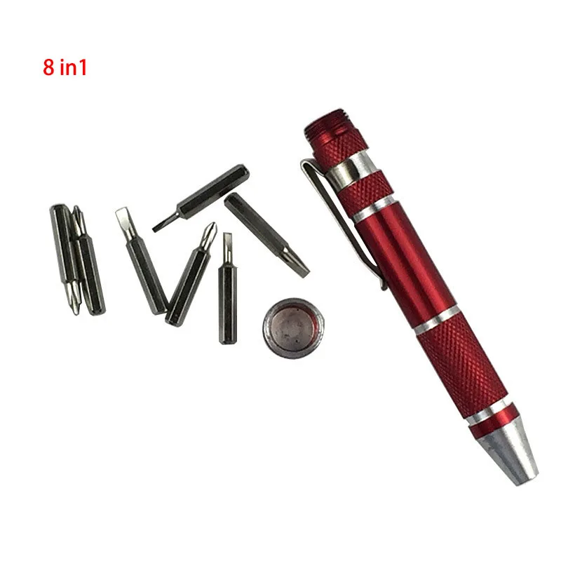 

8 in 1 Aluminum Pen Style Screw Driver Multi-Tool Precision Mobile phone Repair Tool Kit Screwdriver Set Bits