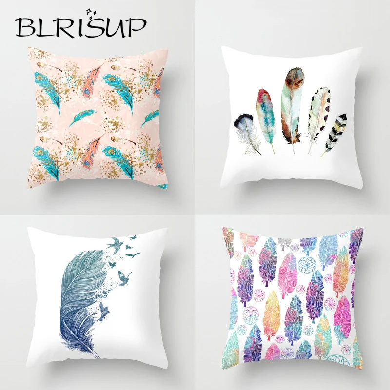

BLRISUP Colorful Feather Pattern Cushion Cover Soft Polyester Pillowcase Decorative Cushion Covers Throw Pillow Covers For Sofa