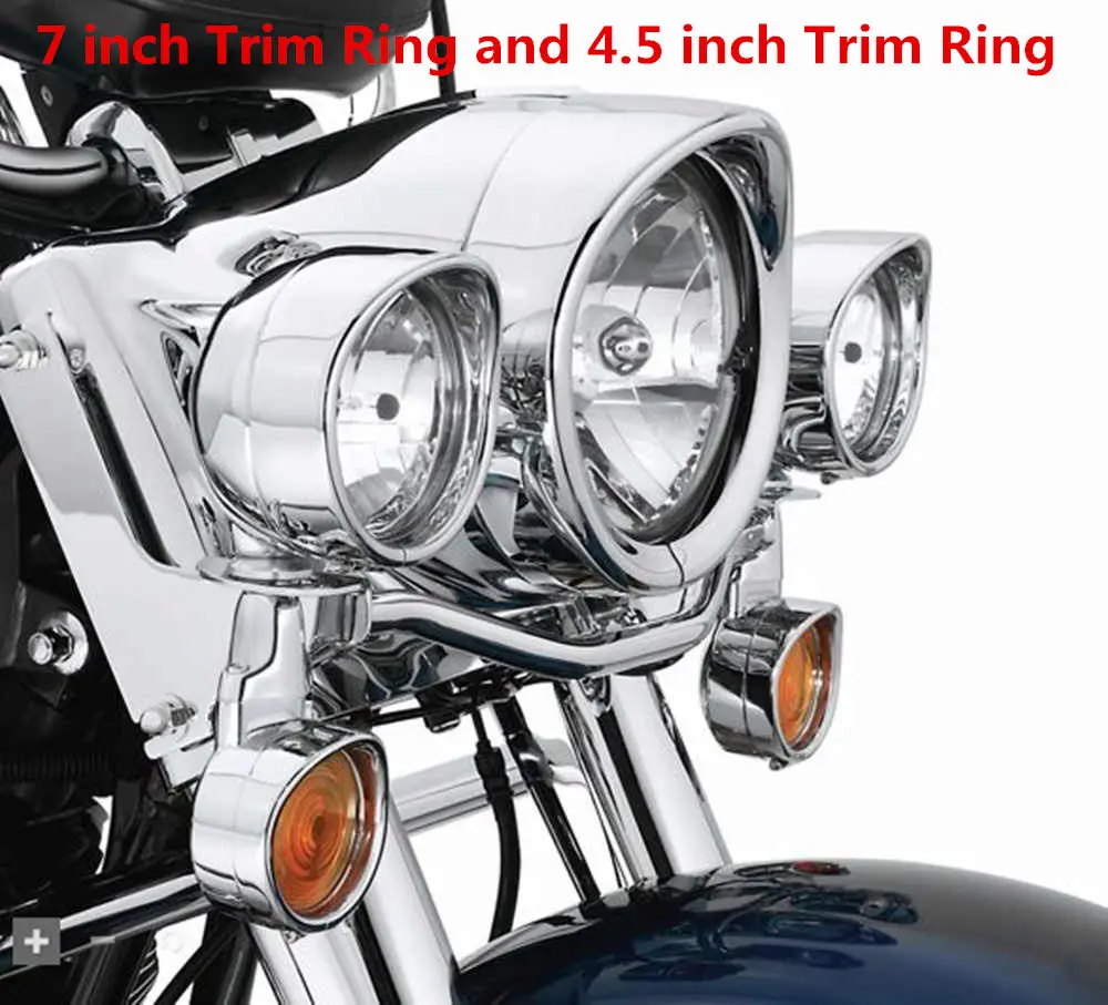 

For Harley Softail Road King Touring Motorcycle accessories Chrome 7" Headlight Trim Ring+ 4.5" LED Auxiliary Light Trim Ring