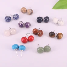 10 пар серьги стержня круглый фасоли естественный драгоценного камня бисера Для женщин Обувь для девочек розового и фиолетового цветов кварцевые Мода Лето ювелирные изделия