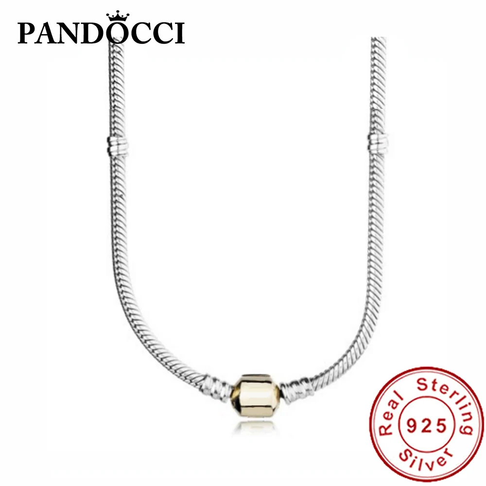 

PANDOCCI 100% 925 Sterling Silver 590703HG Snake Bone Necklace GOLD Basic Women's Clavicle Chain Original Jewelry Fashion Gift