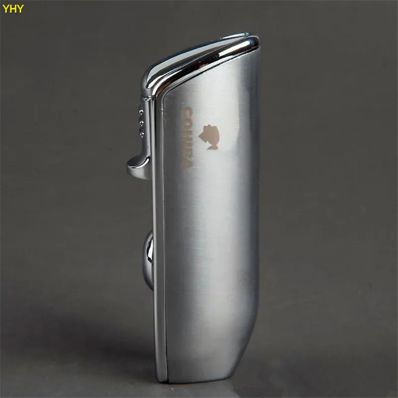 New Arrival Wholesale COHIBA Accessories Pocket Quality Metal Snake Mouth Shape Butane Gas Windproof 3 Torch Jet Flame Lighter W Punch07