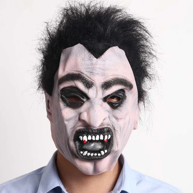 Halloween Mask Scary Latex Full Face Mask Hair Wig Cosplay Horror