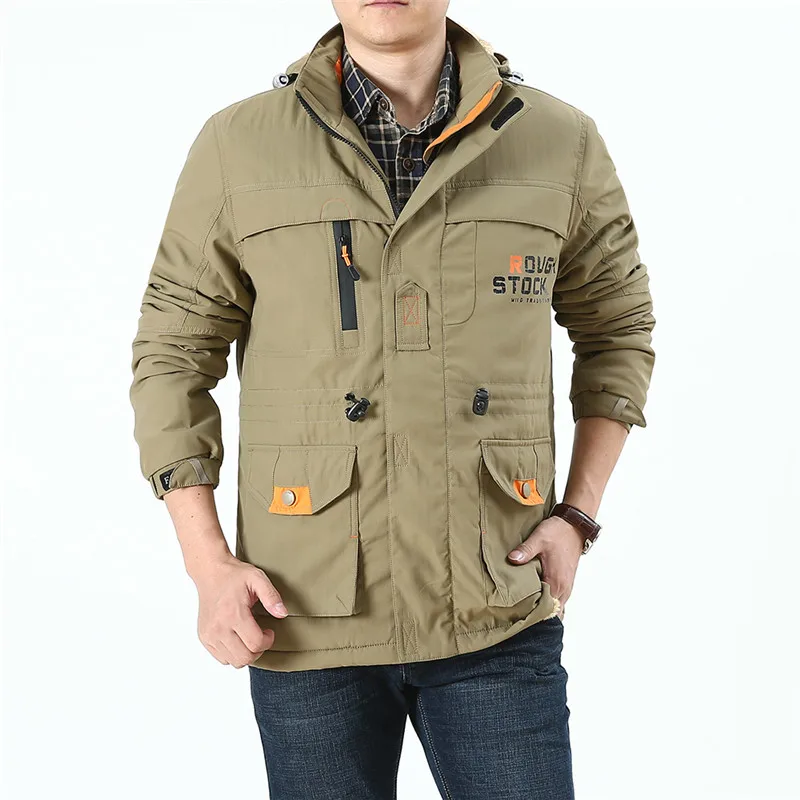 Khaki TIEPUS плюс размер 5XL, 6XL куртка мужская модная верхняя одежда с капюшоном и Куртки Флисовая теплая Военная Повседневная куртка мужская ветровка - Цвет: Khaki