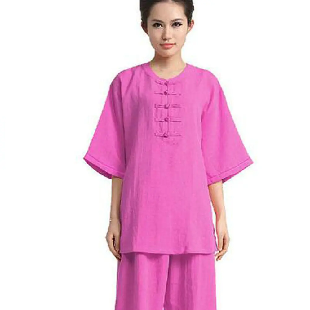 Женский костюм Тай Чи из хлопка и льна на весну лето с коротким рукавом|linen womens