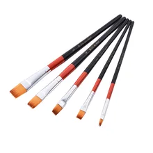 Всасывающая карта нейлоновые волосы плоская головка ряд ручка масляная Щетка 5 шт. Наборы Высокое качество деревянный полюс Акварельная щетка принадлежности для рисования