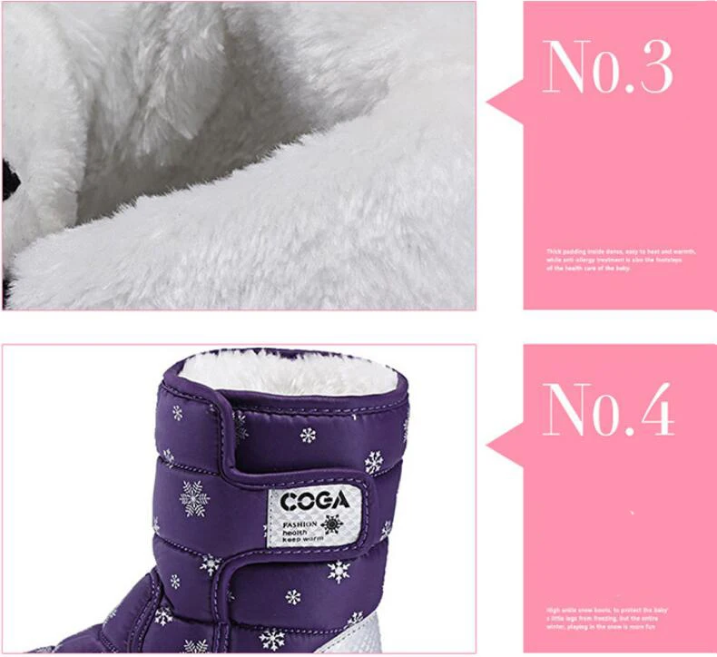 SKHEK/зимние ботинки для девочек; водонепроницаемые зимние детские ботинки с плюшевой подкладкой; Теплая обувь для девочек; нескользящая обувь ярких цветов; цвет черный, красный, фиолетовый