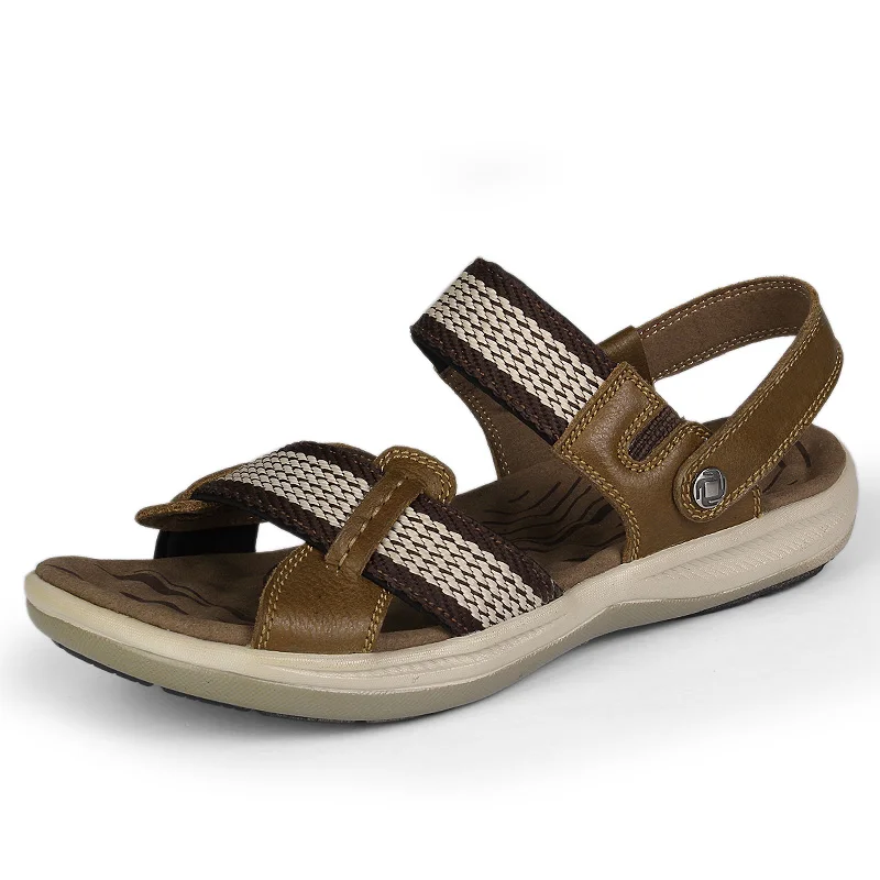 

2019 Leather Summer Men's Sandals Casual Beach Shoes High Quality Roman Sandalias Soft Sole Sandals Big Size 36-47