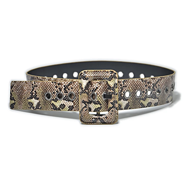 Luxury Brand Snakeskin Belts for Women Brown Wide Belts Women Wide Leather Black Belts with ...
