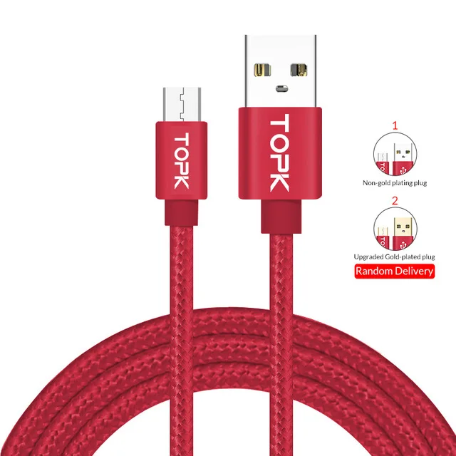 TOPK Micro USB кабель для быстрой зарядки и передачи данных для samsung, Xiaomi, huawei, LG, Android usb зарядный кабель Microusb для зарядного устройства - Цвет: Red