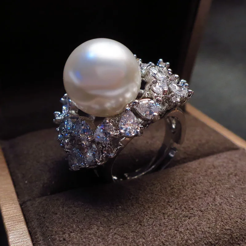 

Popular EU/US style brand new Luxury AAA cubic zircon Shell Pearl ring marquise leaf shape exquisite CZ Gem ring for women