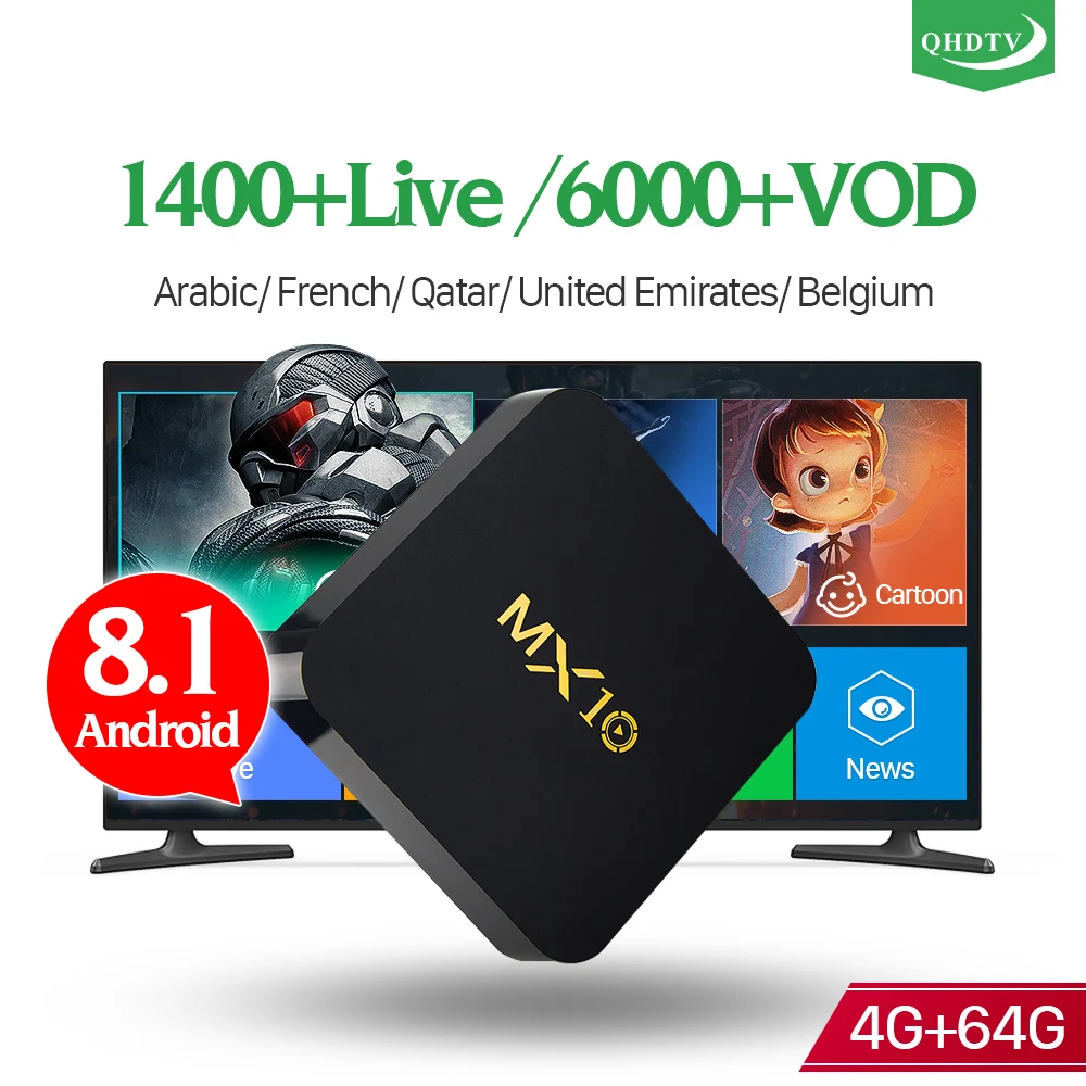 

MX10 Andriod 9.0 Smart France IPTV Box 4GB 64GB RK3328 1 Year QHDTV Code IP TV Holland Italia French Belgium Arabic IPTV Box