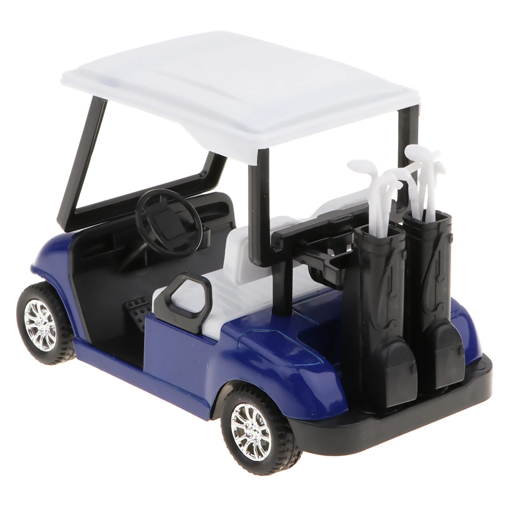 New 1:20 Scale Mini Alloy Pull Back Golf Cart with Clubs Diecast Model Vehicle Playset Toy Office Desk Decor Kits - Blue