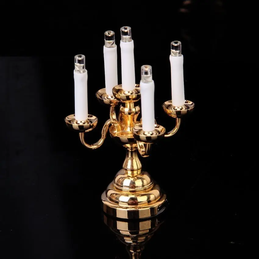 5 Lamp Candle Chandelier 2009 brass dollhouuse miniature 1/12 scale Light 