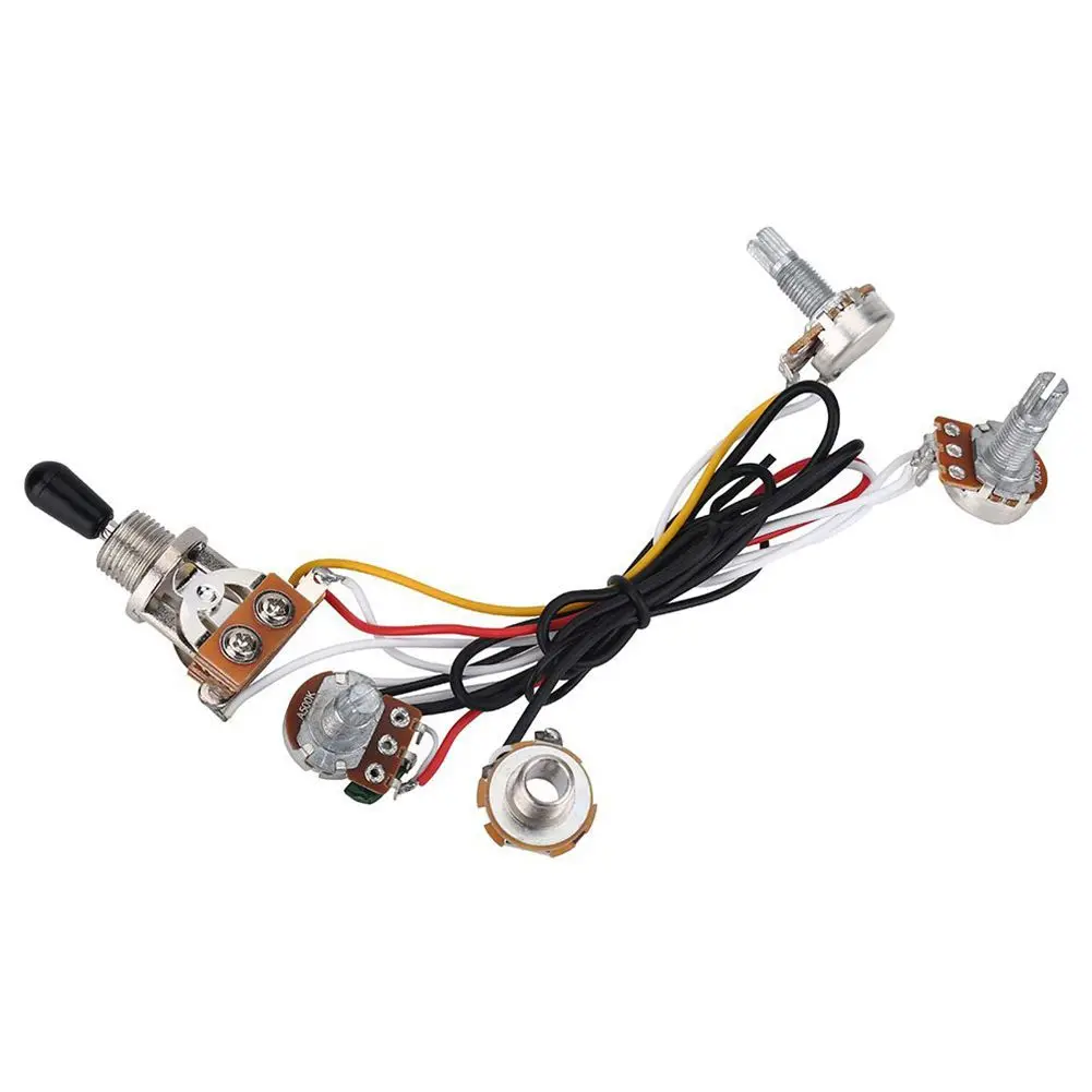 

New Electric Guitar Wiring Harness Kit 3 Way Toggle Switch 2 Volume 1 Tone 500K