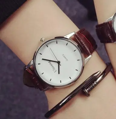 Простые часы для влюбленных модные студенческие Женские Мужские кварцевые часы наручные часы Подарочный ремешок для часов из искусственной кожи подарок для дам - Цвет: Coffee For Man