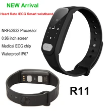 R11 ЭКГ Smart Band 0.96 дюймов Экран сердечного ритма Presión arterial сна Monitores смарт-браслет с вызова SMS напоминание термометр