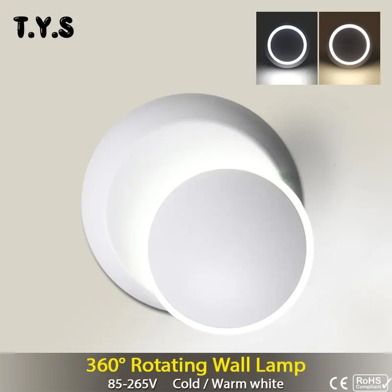 

360 Degree Rotation Adjustable 110V 220V LED Wall Lamp Black Bedside Light Creative Modem Aisle Living Room Bedroom Round Lamp