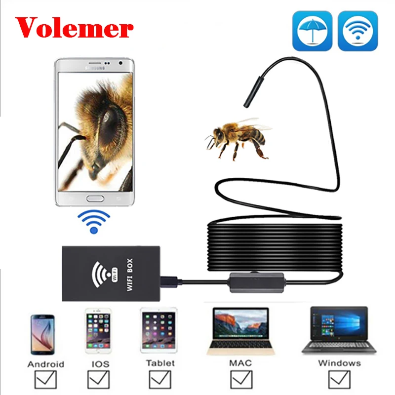 

Volemer Wifi video endoscope F140 5.5MM Semi Rigid IP68 Waterproof Mini Camera Tube Inspection endoscope for Android IOS Phone