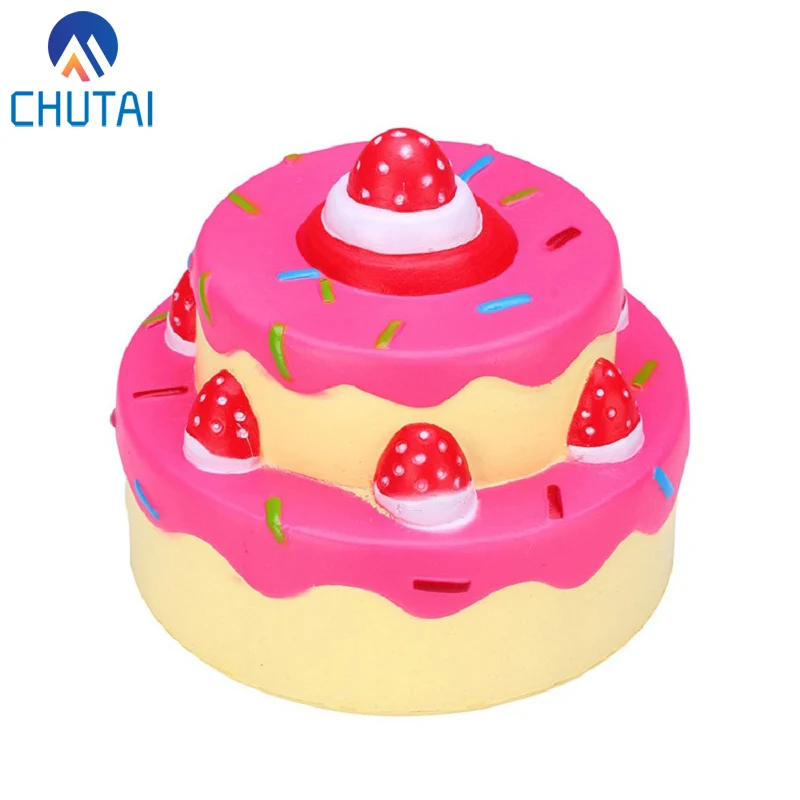 Двухслойный день рождения клубничный торт Kawaii Jumbo Squishy Slow нарастающее при сжатии