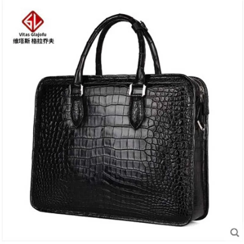 

weitasi Crocodile skin men's handbag belly without stitching leather hand carry single shoulder bag business briefcase casual