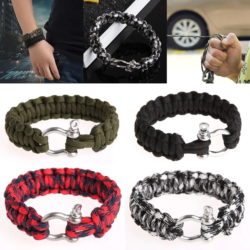 الفولاذ المقاوم للصدأ مشبك حبل سوار Paracord التنزه التخييم في الهواء الطلق بقاء الإسعافات الأولية مجموعات المظلة