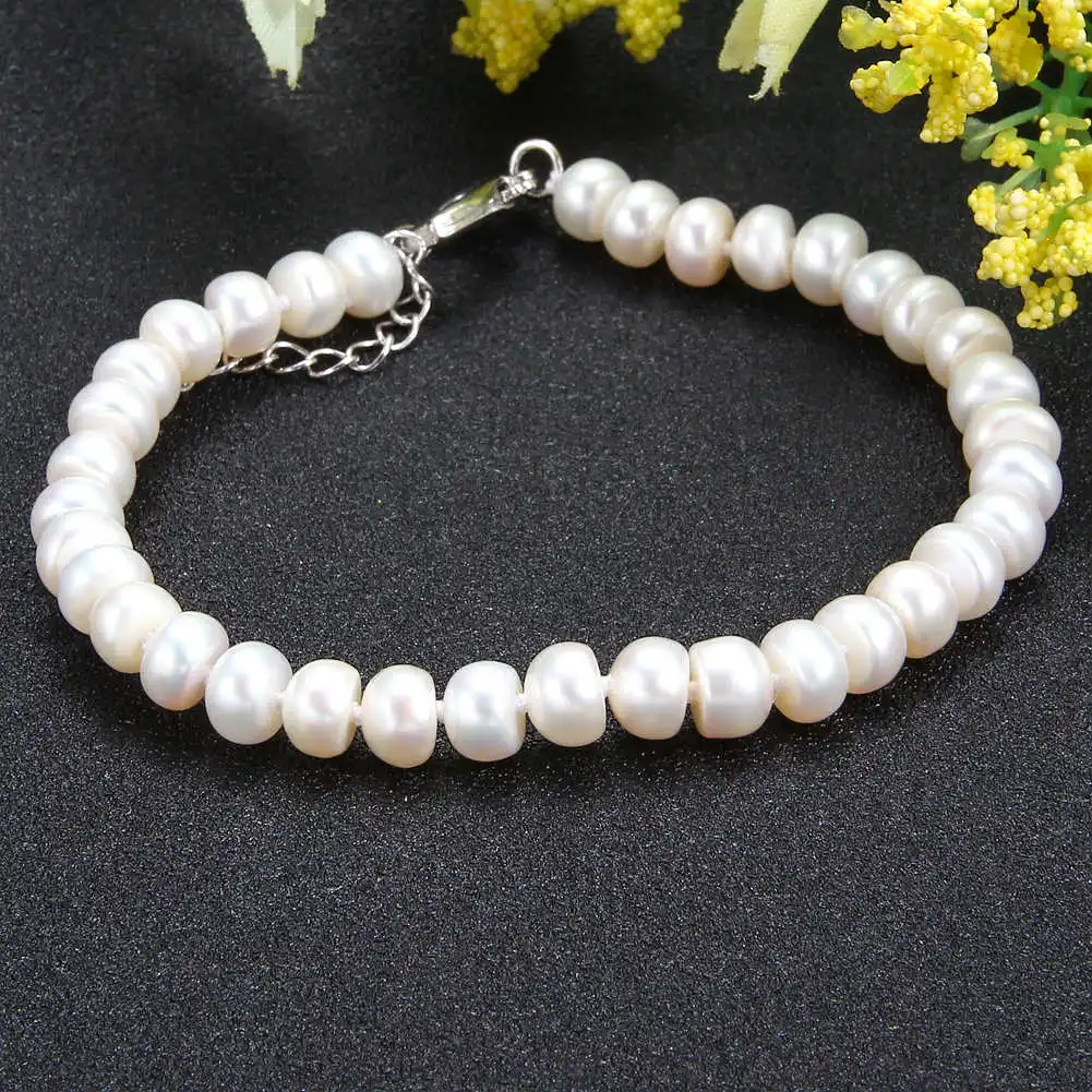 SEVEN GIRL Natural Freshwater Pearl Bracelet for Women Wedding Fashion charm Bracelet Fine Jewelry - Цвет камня: Белый