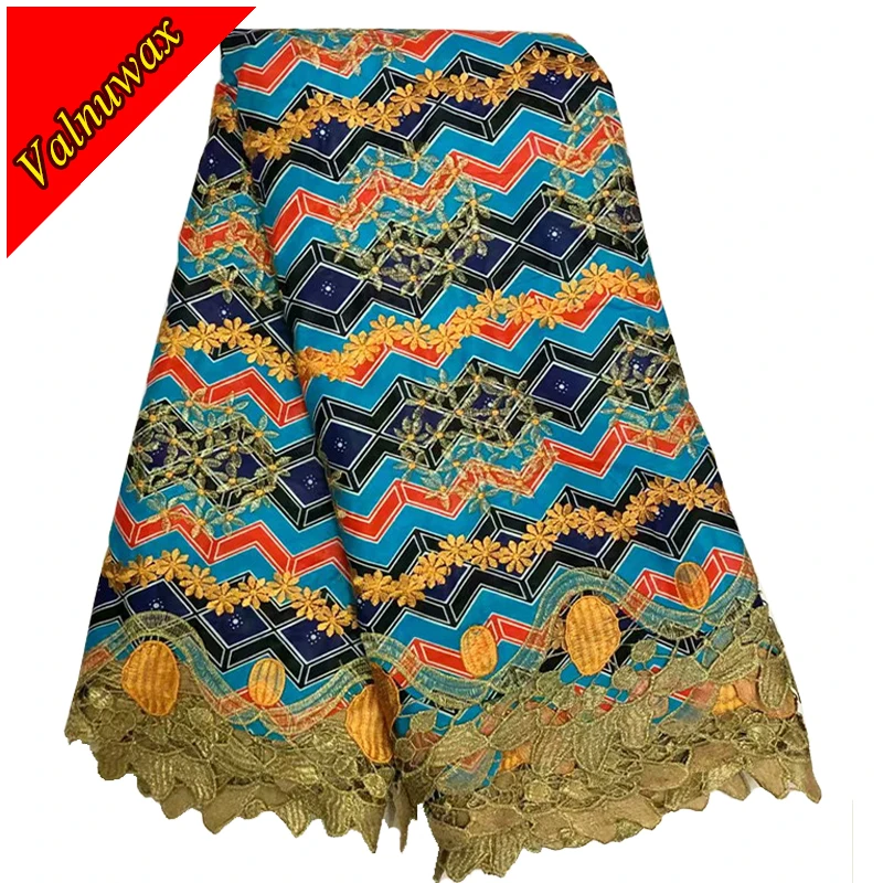 

2018 Latest African Guipure Wax Fabric With Lace Nigerian Prints Wax Lace High Quality Embroidered Ankara Wax Lace Fabric LS