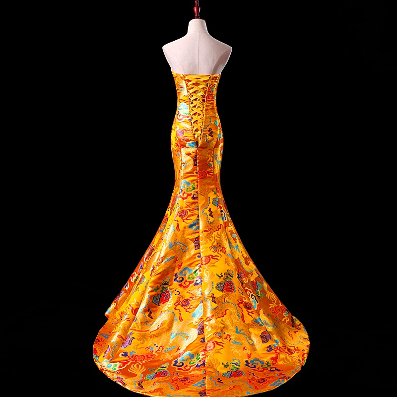 Sin tirantes vestido de noche de mujer 2019 nueva sirena chino vestido de noche elegante de vestidos de fiesta vestidos baratos - 4