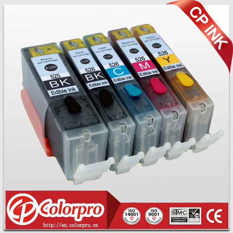 5PK Edible ink cartridge PGI525 CLI526 for Canon Pixma MG5150/ MG5250/ MG6150/ MG6220/ MG6250