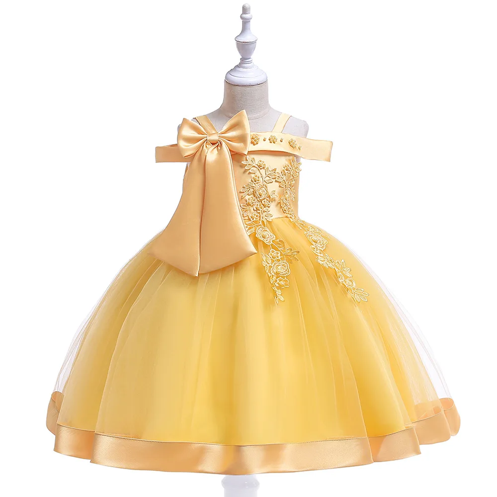 Г. детское милое платье принцессы с большим бантом и открытыми плечами для девочек, модные летние детские Платья с цветочным принтом для девочек на свадьбу